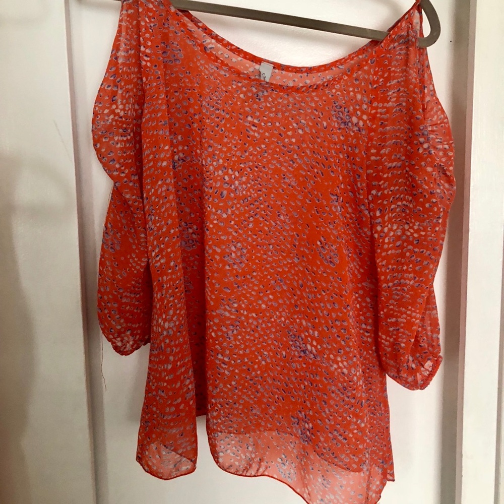 Orange, blue, & white blouse
